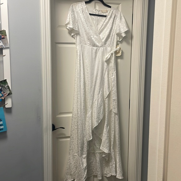 Altar'd State Dresses & Skirts - White fake wrap dress. Alter’d state size medium NWT